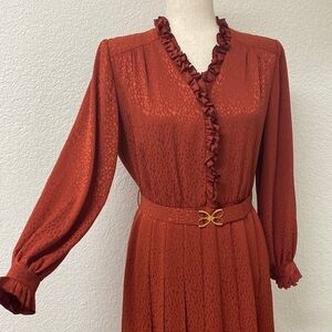 VINTAGE 70/80's Beautiful Fit &‎ Flare Midi Dress ***RARE**Stunning Burnt Orange